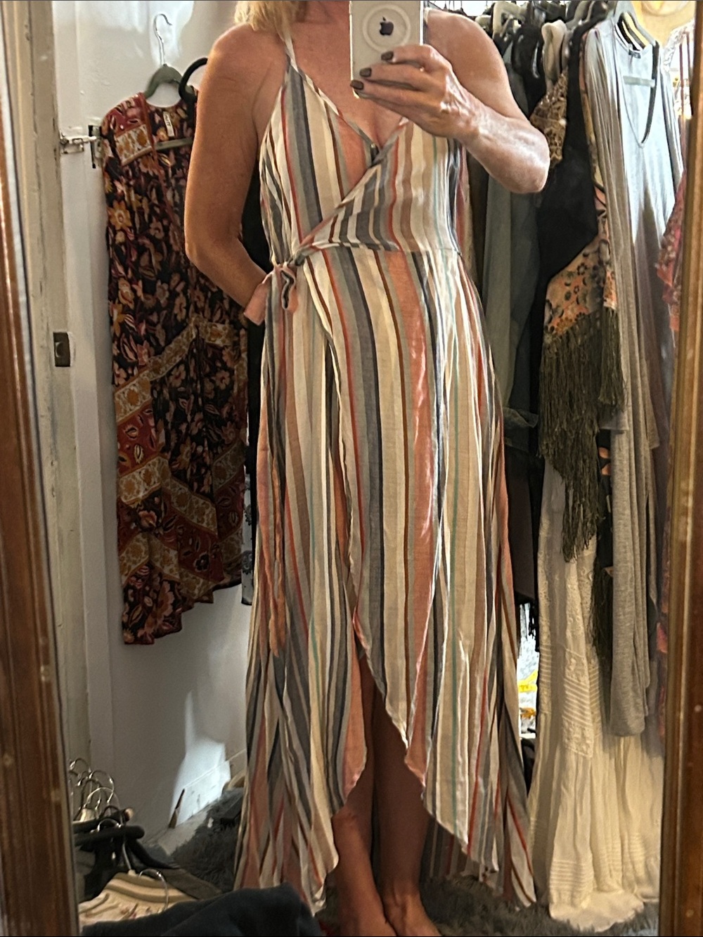 En Crème Striped Wrap Dress